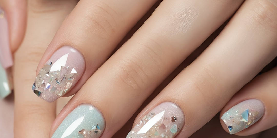 Тренды в дизайне ногтей эффект битое стекло в пастельных тонах