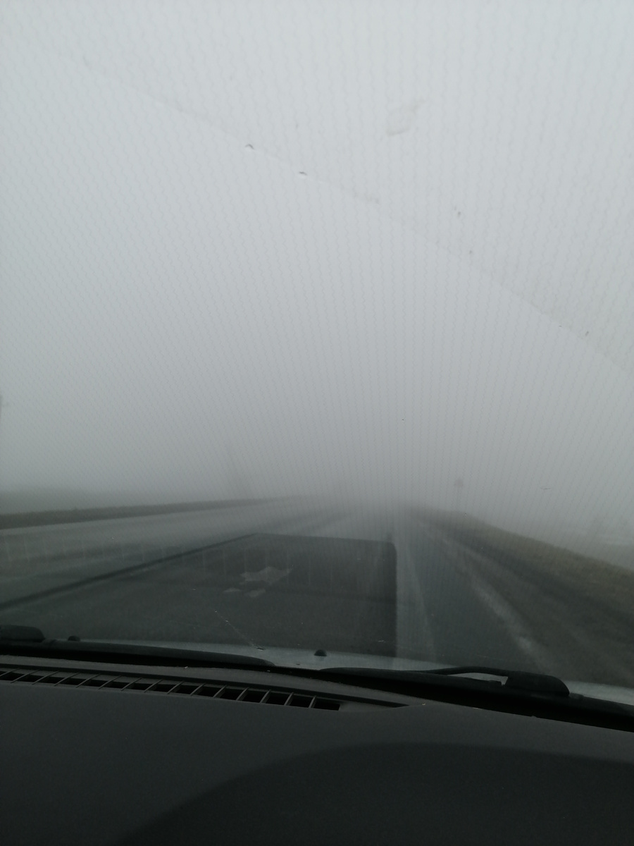Вчера на трассе М5 Урал. Это ещё фигня, а не туман. Когда самая жесть началась, я даже телефон не могла в руки взять. 