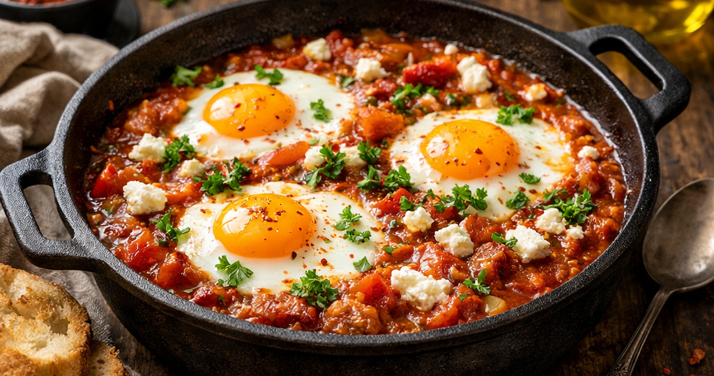 Шакшука: Яичница в пряном томатном соусе