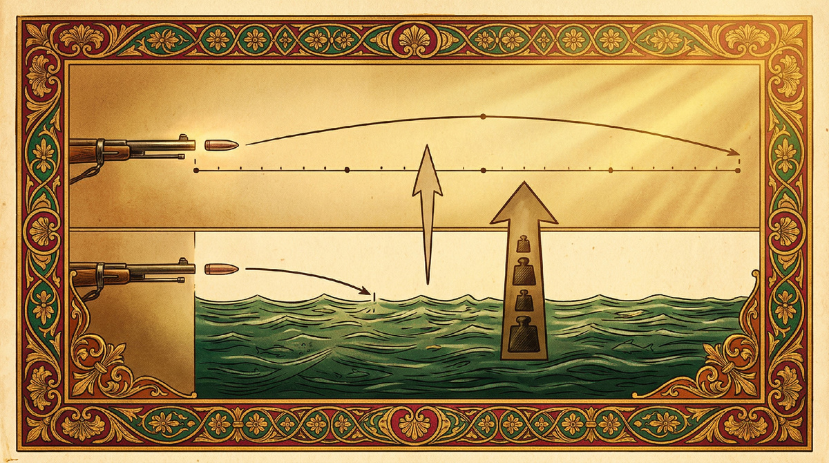 В воздухе - километры, в воде - метр. Плотность решает всё