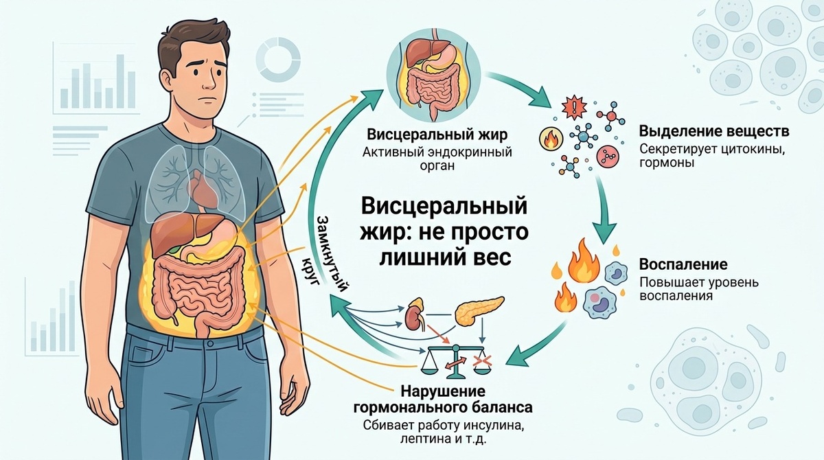 Связь кортизола висцерального жира и восапаления