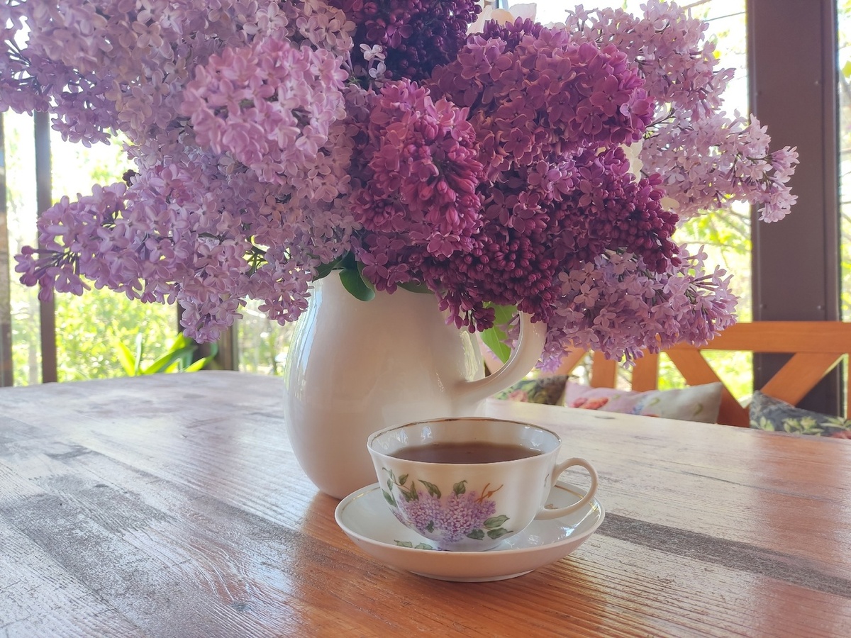 Современный кувшин и винтажная чайная пара