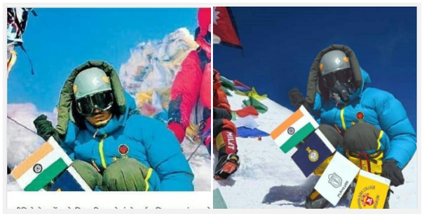 У кислородной маски нет шланга, ведущего к кислородному баллону; на маске и воротнике куртки нет замерзшей влаги от дыхания, в очках нет бликов; его тень не совпадает с тенью другого альпиниста; у него нет налобного фонаря. Изображение: The Wire India.