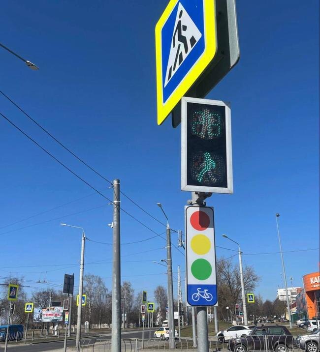 Сегодня в Гомеле определено только 40 мест, где установлены велосветофоры и специальные таблички, дающие право велосипедистам и пользователям СПМ не спешиваться