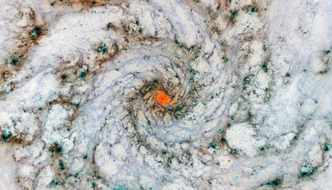 На обложке фото спиральной галактики NGC 628 (М-74) сделанное телескопом Джеймс Уэбб, правда мной инверсированное.