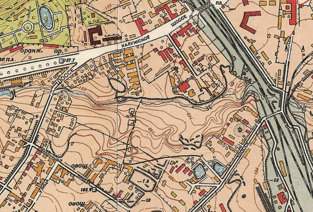 Карта местности, где сейчас пролегает проспект 60-летия Октября в 1952 году. С сайта www.retromap.ru.