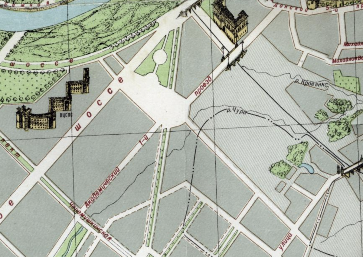 На карте Москвы 1957 года будущий проспект уже есть. Но пока, похоже, в качестве безымянной улицы. С сайта www.retromap.ru.