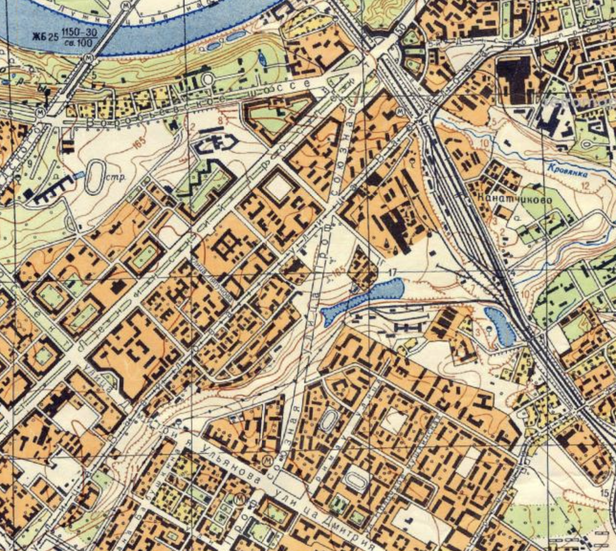 Будущий проспект 60-летия Октября, а тогда Профсоюзная улица, на карте Москвы 1968 года. С сайта www.retromap.ru.