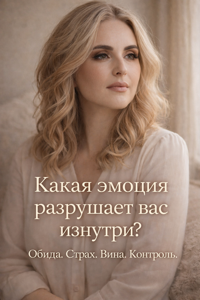 Какая эмоция разрушает вас изнутри: обида, страх, вина или контроль?
Иногда мы думаем, что просто устали.
А на самом деле внутри давно живёт одна эмоция, которая истощает тело и душу.
В новой статье разбираю 4 состояния, которые чаще всего незаметно бьют по самочувствию.
Возможно, вы узнаете в этом себя.
