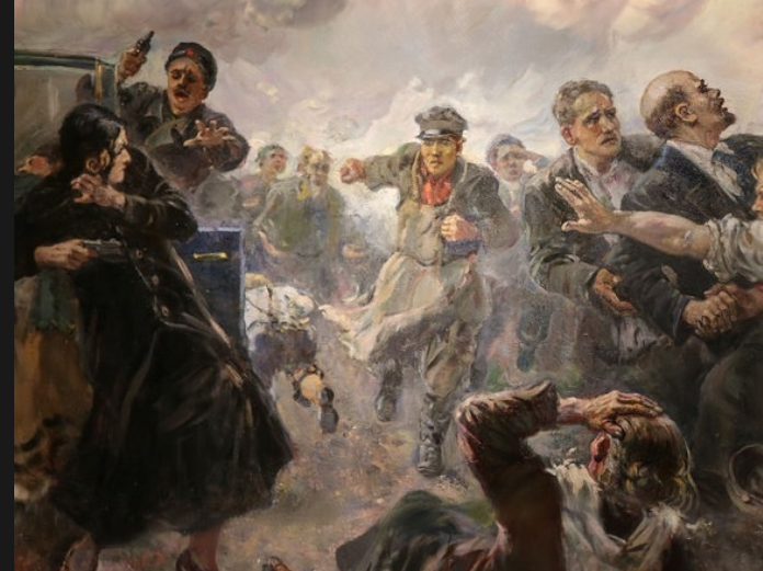 А. Герасимов. "Выстрел в народ (Покушение на В.И. Ленина 30 августа 1918 года)", фоагмент картины