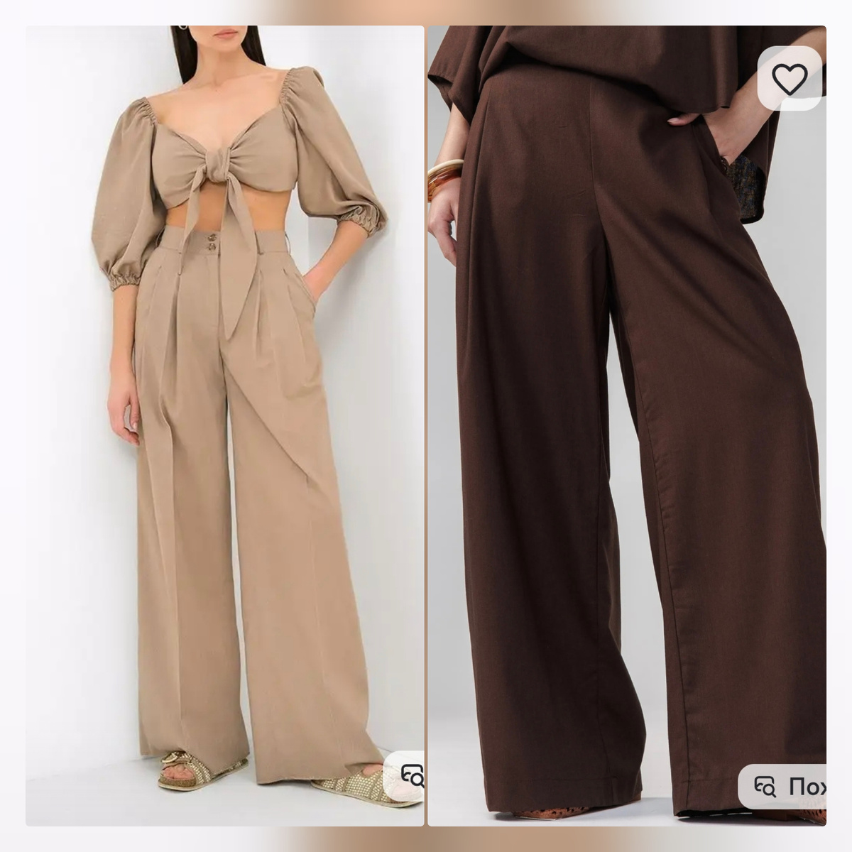 Бежевые брюки Kattana, арт ВБ 153572172, 4200 руб. Хлопок+лен. Надо либо подшивать, либо воспользоваться "паутинкой", которая в комплекте. У меня такие черные🖤 Коричневые брюки Annen, арт ВБ 896491847, ок 3000 руб. Хлопок+лен+вискоза. Хочу себе такие🤎 