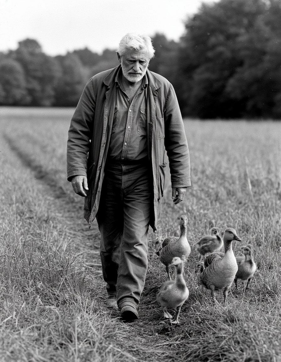 Реконструкция: Конрад Лоренц и гусята, которые приняли его за мать. Эксперимент, доказавший существование импринтинга — запечатления образа.