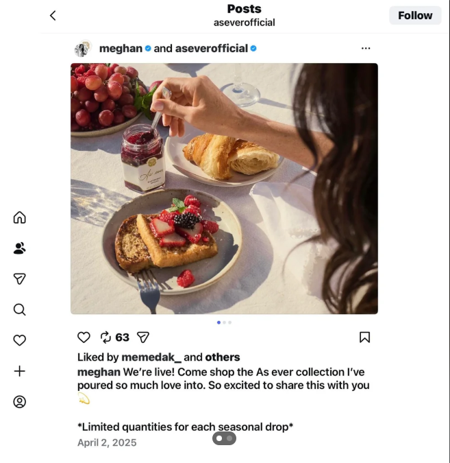 Меган Маркл пост на старте бренда