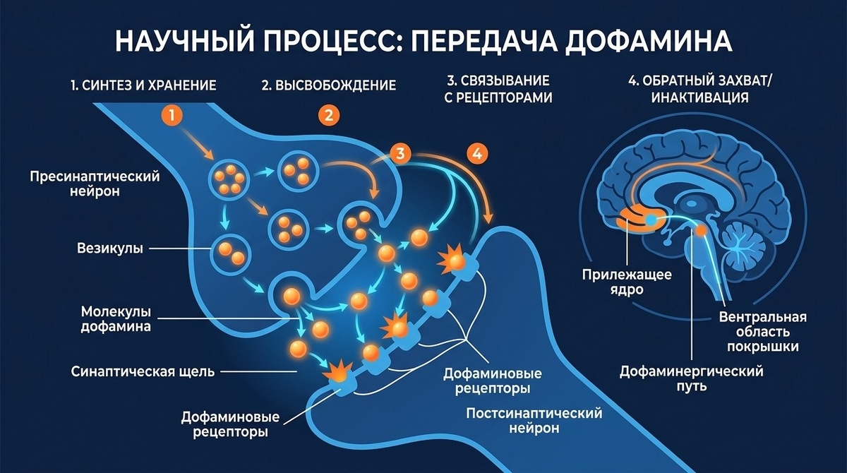 Сахар, особенно в больших очищенных дозах, вызывает неестественно мощный и быстрый выброс дофамина – ключевого нейромедиатора удовольствия и мотивации.