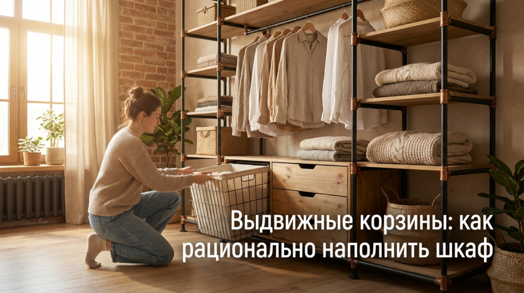    Пример использования выдвижных корзин для оптимизации внутреннего пространства шкафа. MDKUHNY