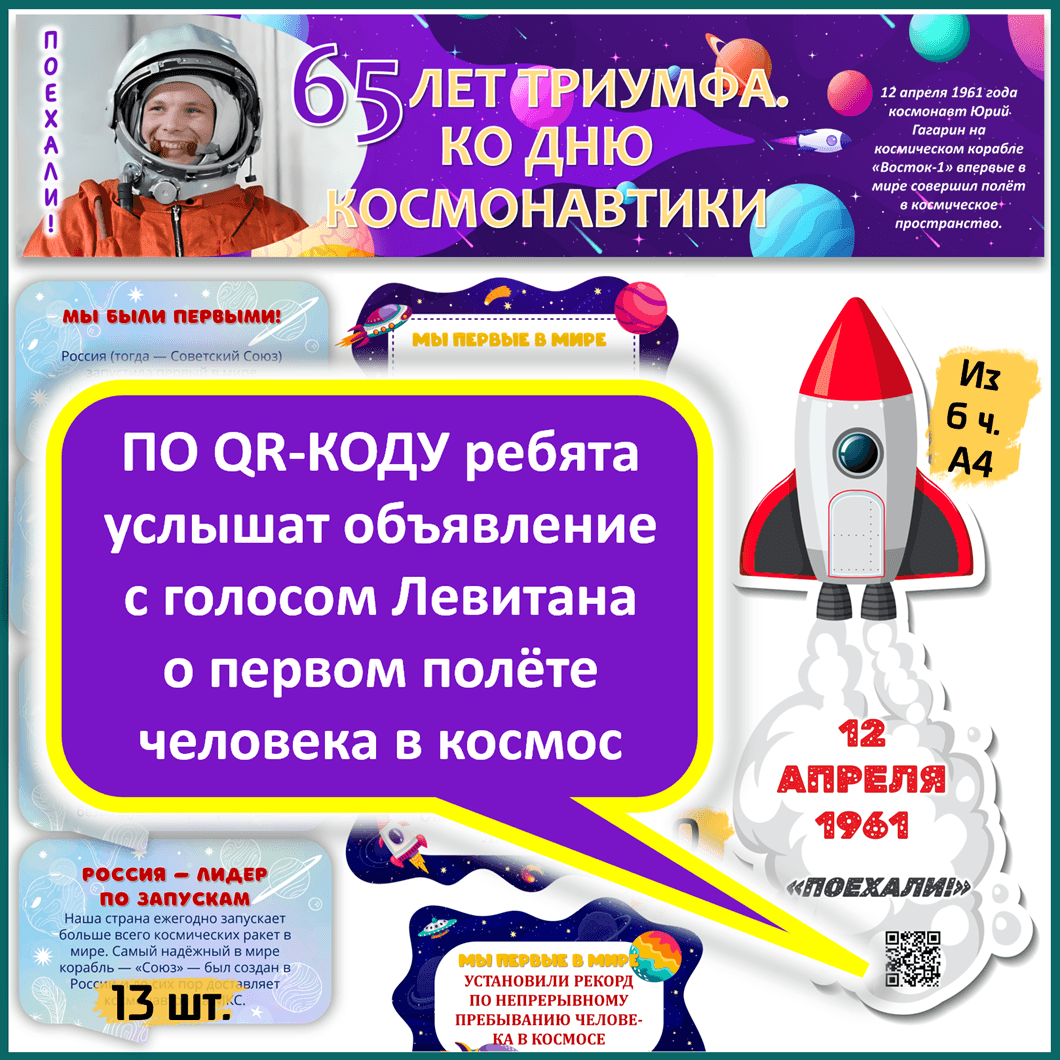 Оформление с голосом диктора Левитана о первом полете человека в космос!