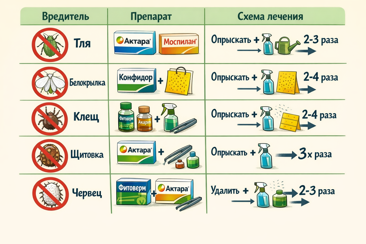 схемы  лечения от вредителей пеларгонии