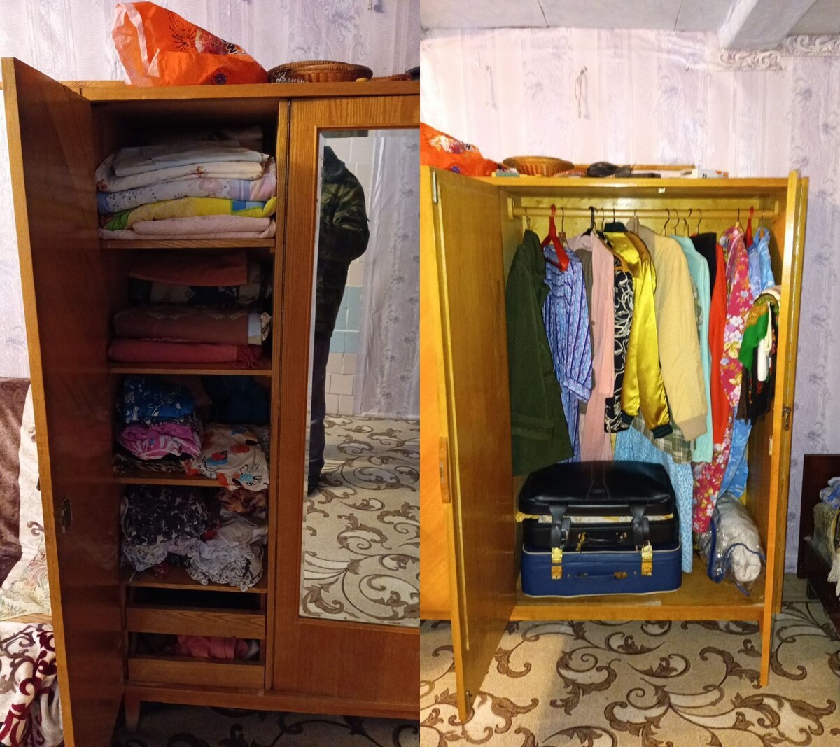 Удивительно вонюча такая мебель, в народе его прозвали "бабушкин шкаф", а всё потому что для изготовления клея использовали животный материал. Ну и лак тех времен пахнет не приятно.