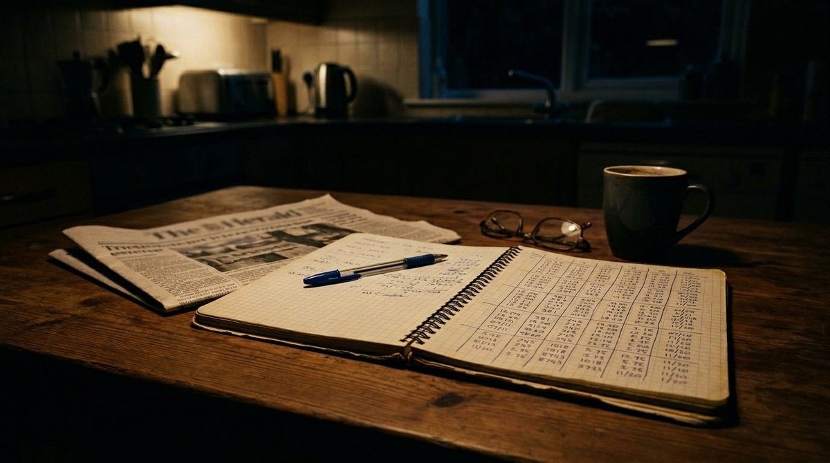 Октябрь, тетрадь протянута через стол — и газета, которую он отложил в сторону.