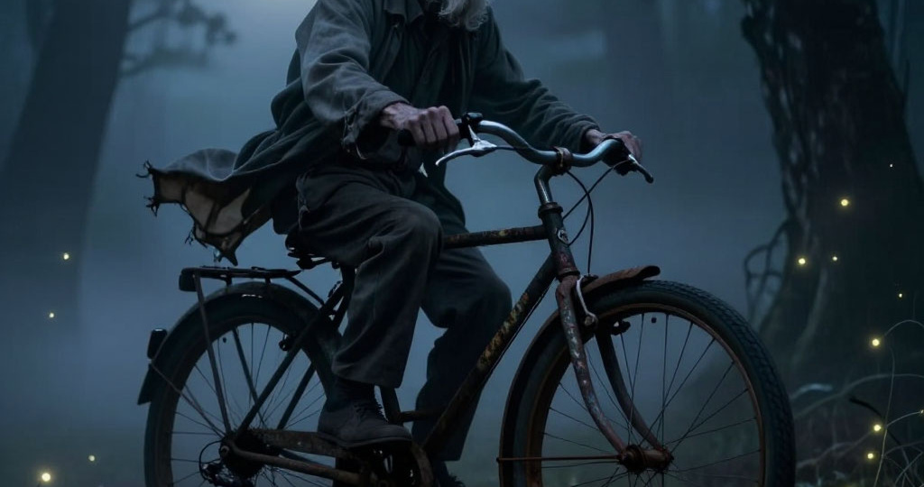 Седой старик на велосипеде