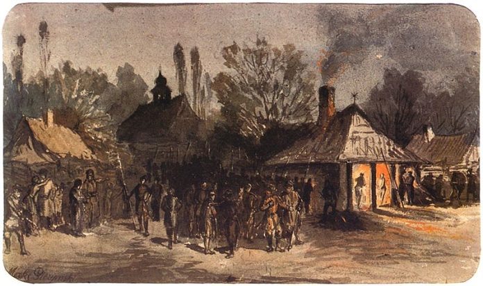 
Картина польского художника М. Герымского «Выступление повстанцев из деревни в 1863 году». Режим доступа https://www.pinakoteka.zascianek.pl/Gierymski_M/Images/Wymarsz_powstancow.jpg