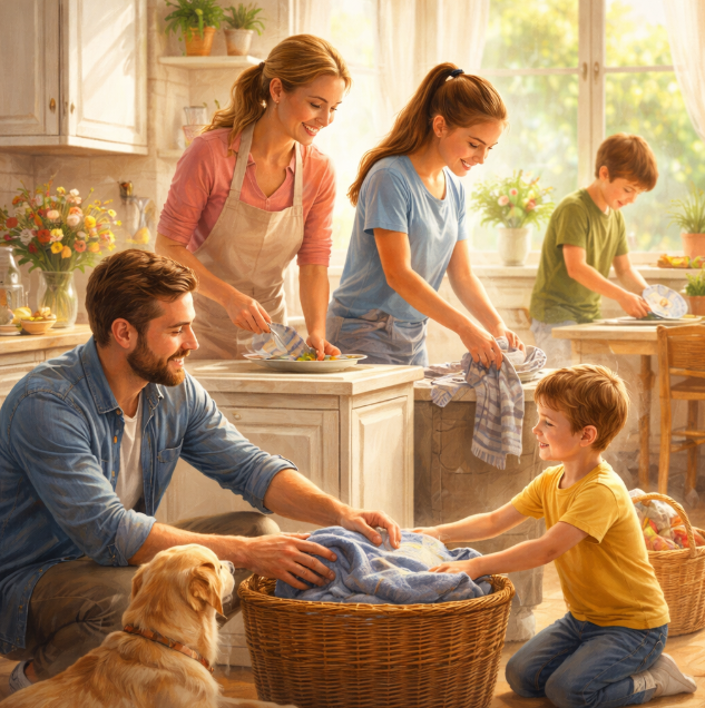 Разделение домашних обязанностей между братьями и сёстрами