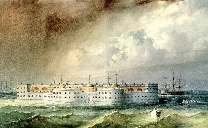 Форт «Император Павел Первый» в Кронштадте. Император Николай I внес существенный вклад в его модернизацию. В 1923 г. в результате несчастного случая был практически полностью уничтожен