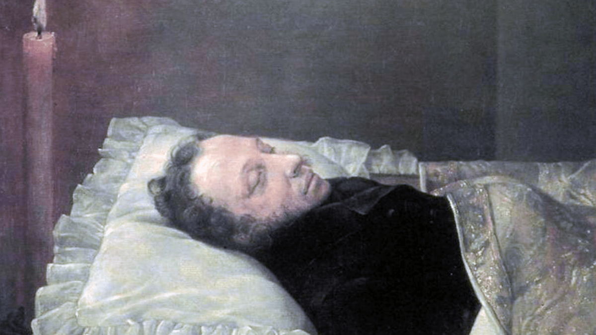 Козлов Александр Алексеевич (1818-1884). Пушкин на смертном одре. 1837. Холст, масло, 44х57