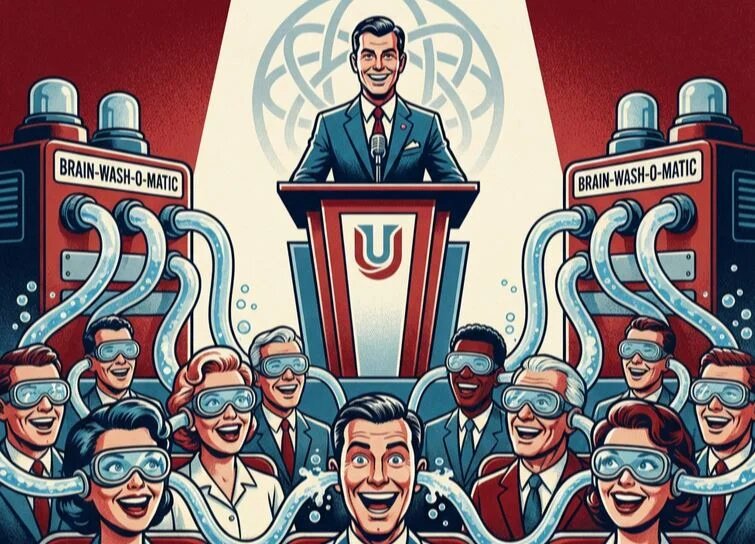 Миф о «промывании мозгов». Рисунок ИИ на основе