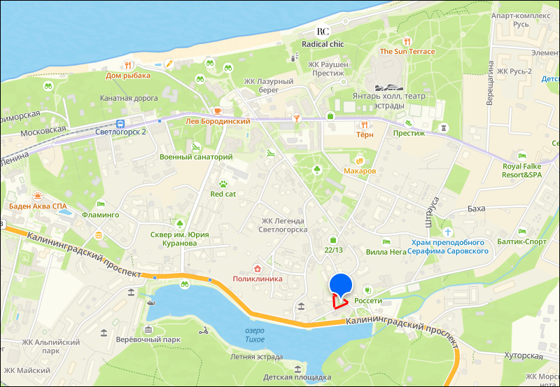 Фрагмент карты Светлогорска с указанием участка стройки.