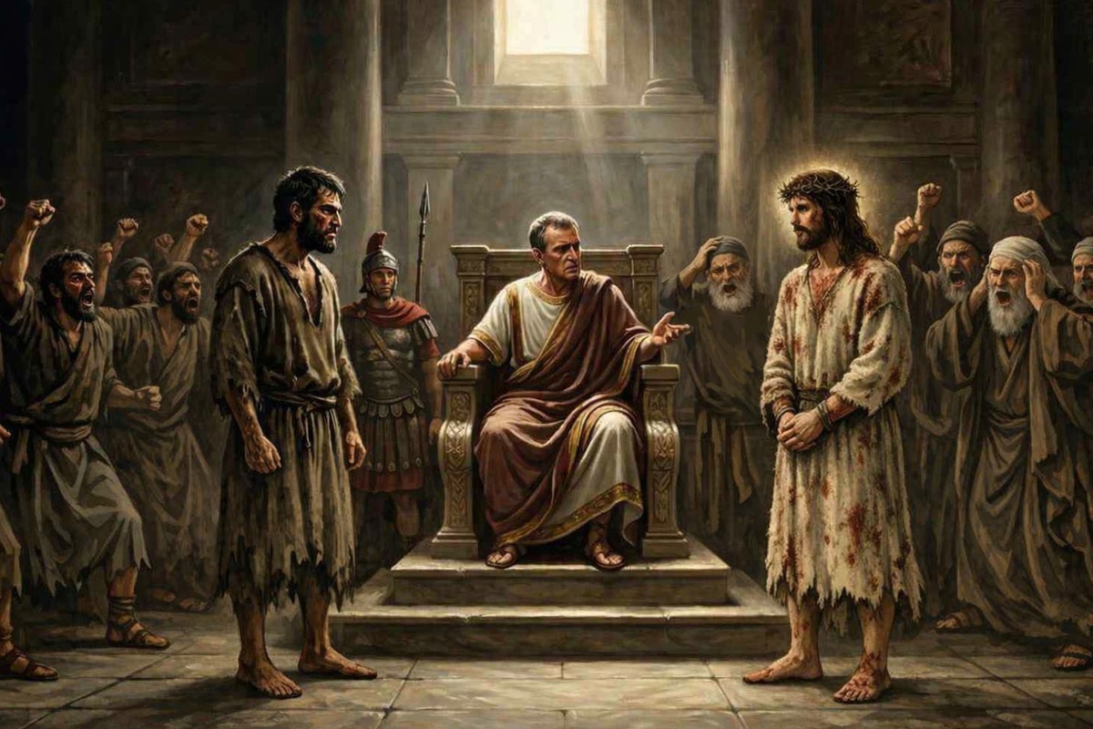 Хотите ли, отпущу вам Царя Иудейского? Тогда опять закричали все, говоря: не Его, но Варавву. Варавва же был разбойник. (Иоан.18:39,40)