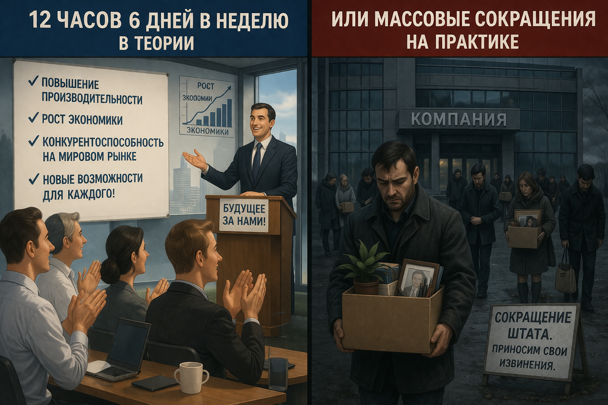 12 часов 6 дней в неделю в теории или массовые сокращения на практике