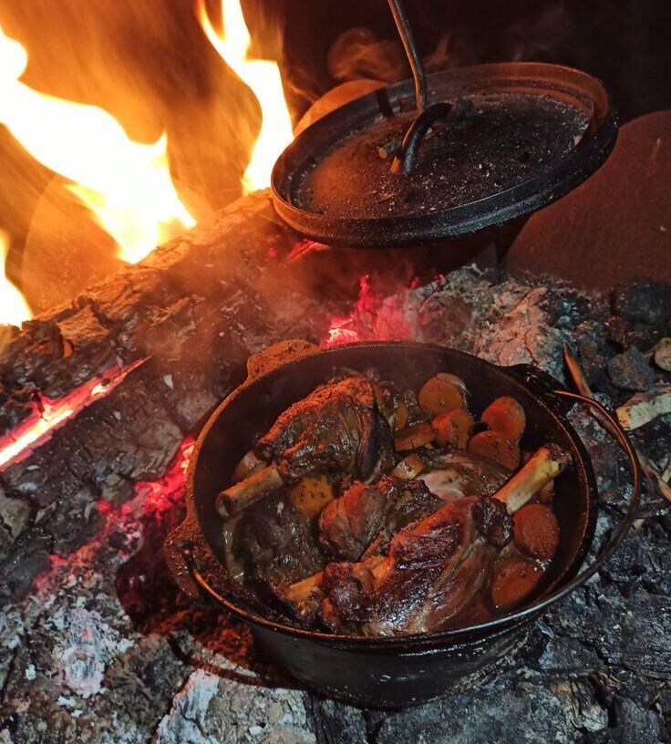 Целый котелок шкворчащего, горячего тухлого мяса.