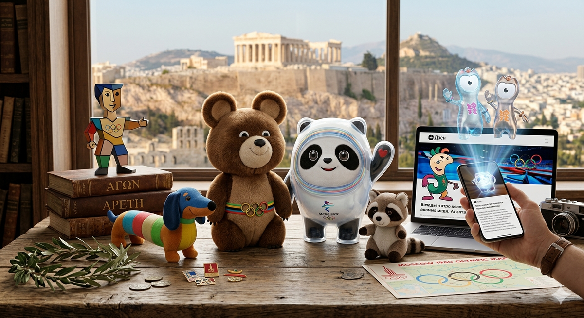 Как менялись олимпийские талисманы на протяжении десятилетий? На этом изображении мы попытались собрать целую эпоху. Легендарный трогательный Мишка 80-го года встречается с футуристичным Бин Дунь Дунем из Пекина-2022. Рядом — такса Вальди, с которой всё началось, и Иззи, который всех запутал. Изображение сгенерировано с помощью ИИ.