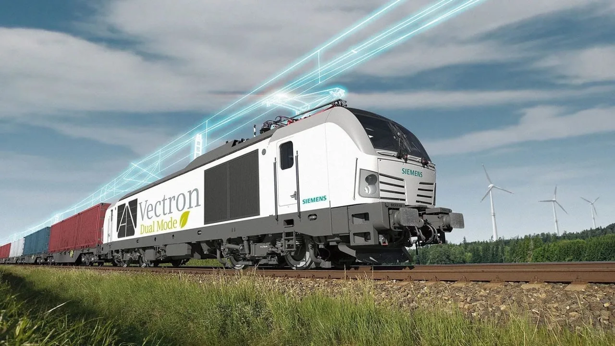 Рендер контактно-аккумуляторного локомотива Vectron Dual Mode от Siemens Mobility. Источник: Siemens Mobility