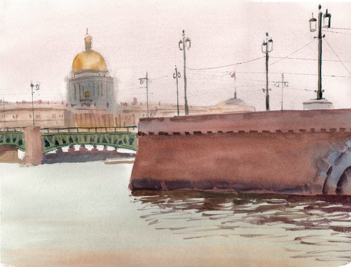 Вид на Искакеевский собор со стрелки Васильевского острова.