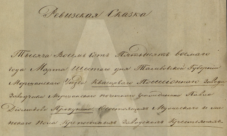 Ревизская сказка Сосновского квасцового завода 1858 года