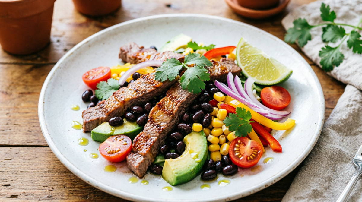 Мексиканский салат с говядиной, авокадо и фасолью — пошаговый рецепт