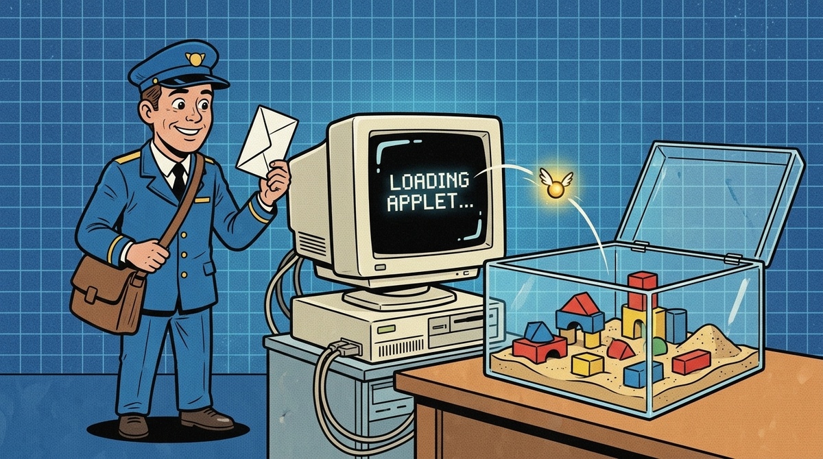 Java-апплеты: код из сети запускался в песочнице, чтобы не навредить компьютеру.
