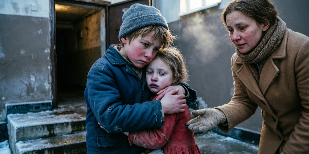 Дети замерзали у подвала зимой, их выгнала родная мать из дома, вместе со своим сожителем. Но какое чудо произошло дальше..