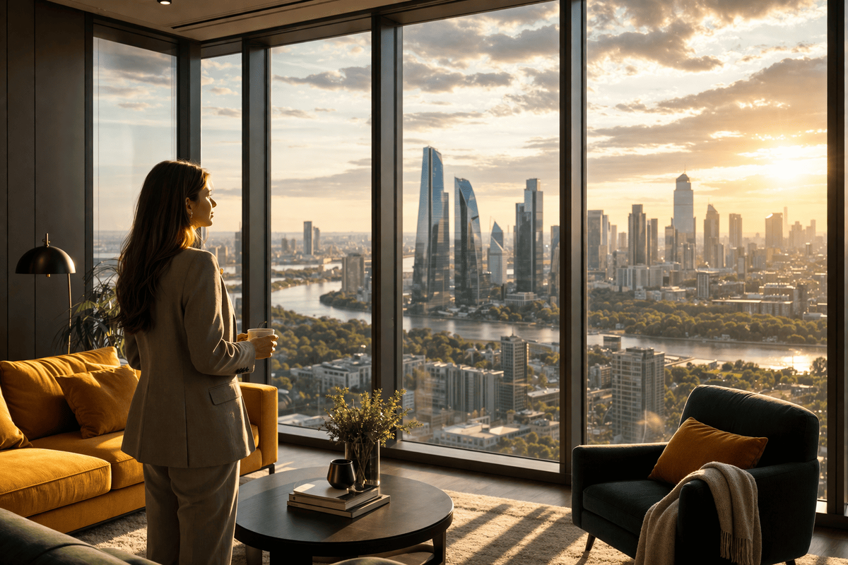 Вид из окна квартиры на высоком этаже с панорамой города