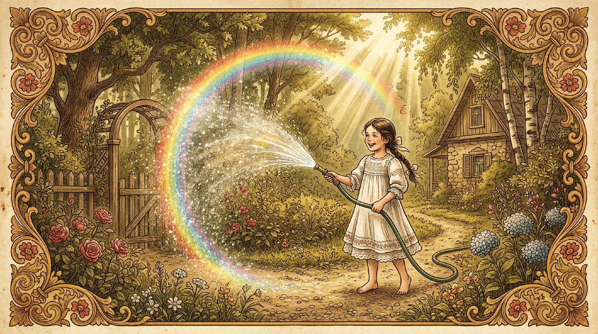 Маленькая хозяйка радуги в летнем саду