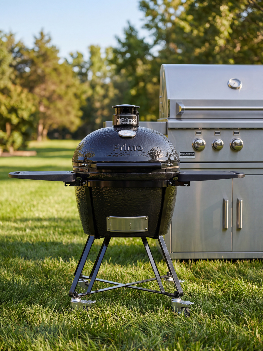 Керамический гриль Primo Oval Family All in One и газовый гриль Broilmaster Ethalon 3