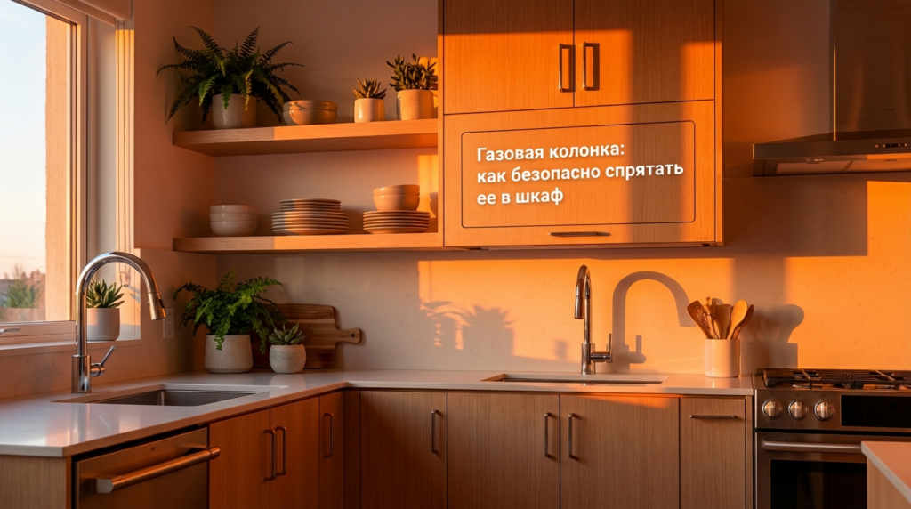    Вариант безопасной маскировки газовой колонки в кухонном гарнитуре хрущевки. MDKUHNY