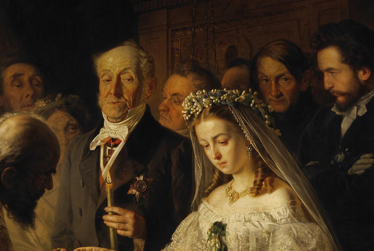 «Неравный брак» (1862) — знаменитая картина Василия Пукирева, обличающая социальное бесправие женщин в XIX веке. На полотне изображено венчание юной бесприданницы с престарелым генералом.