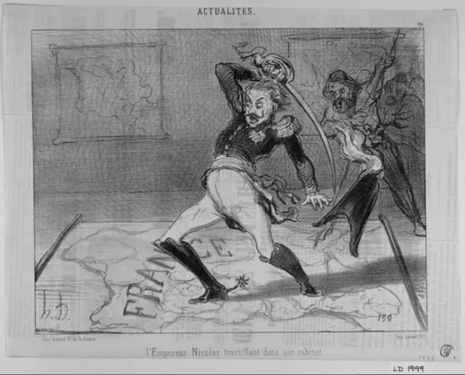 Император Николай I «работает» в своём кабинете. Британская карикатура