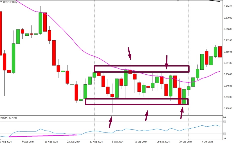 Флет по паре USD/CHF в сентябре 2024: четкие границы диапазона