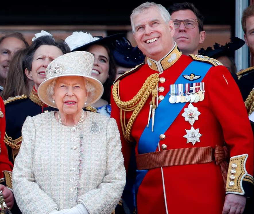 Мать и сын смотрят в небо, когда пролет над Букингемским дворцом в 2019 году во время церемонии «Цветной отряд». 