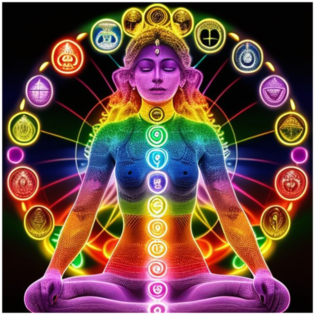 Сгенерировано ИИ-Чакры человека в энергосистеме тела.
