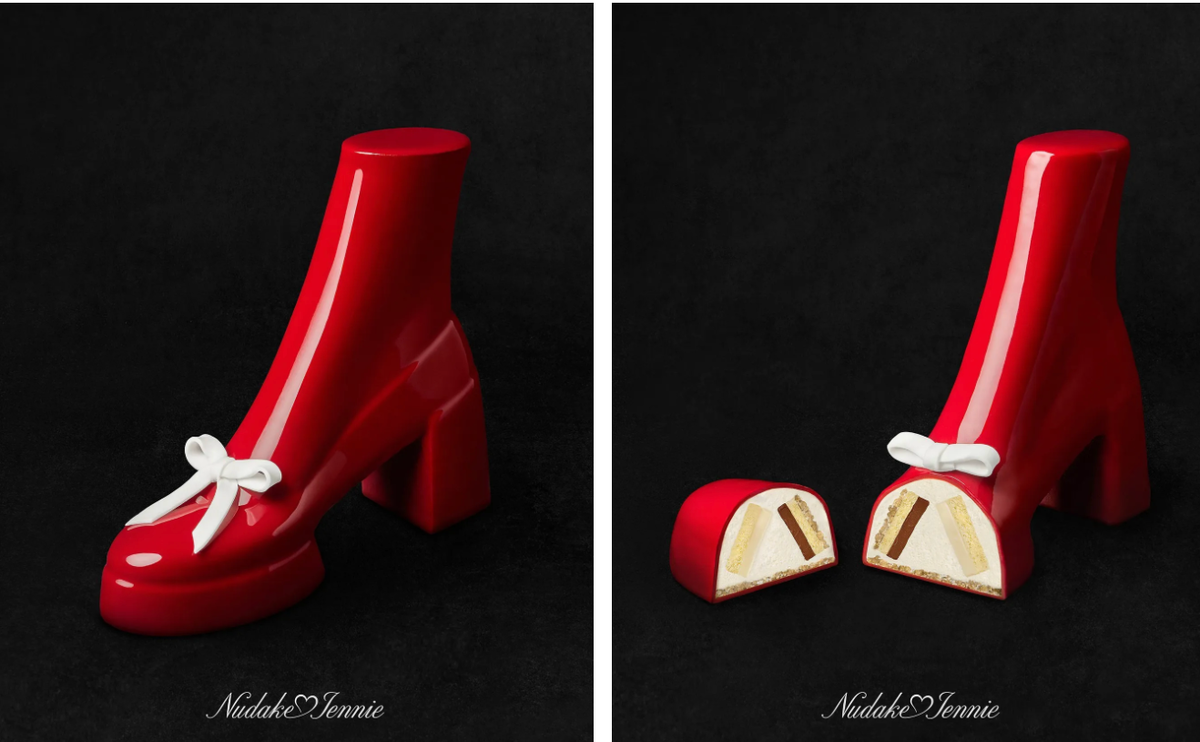 Лимитированный торт Rouge Heel в форме глянцевого красного каблука от NUDAKE – проект Gentle Monster, дизайнерского бренда очков родом из Кореи.